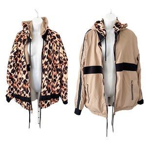 P.E. Nation Reversible Leopard Print Windbreaker Lightweight Jacket size Large